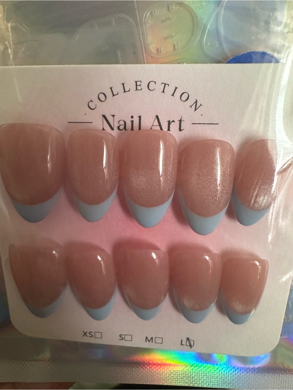 Collection B Nail Art Press-On Nails in Nude with Light Blue Tips